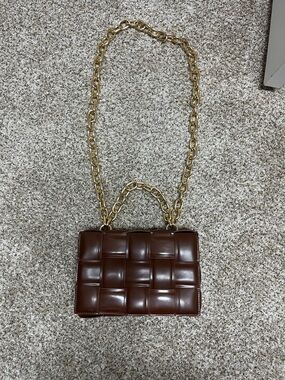 Vici Brown Quilted Shoulder Bag with Gold Chain